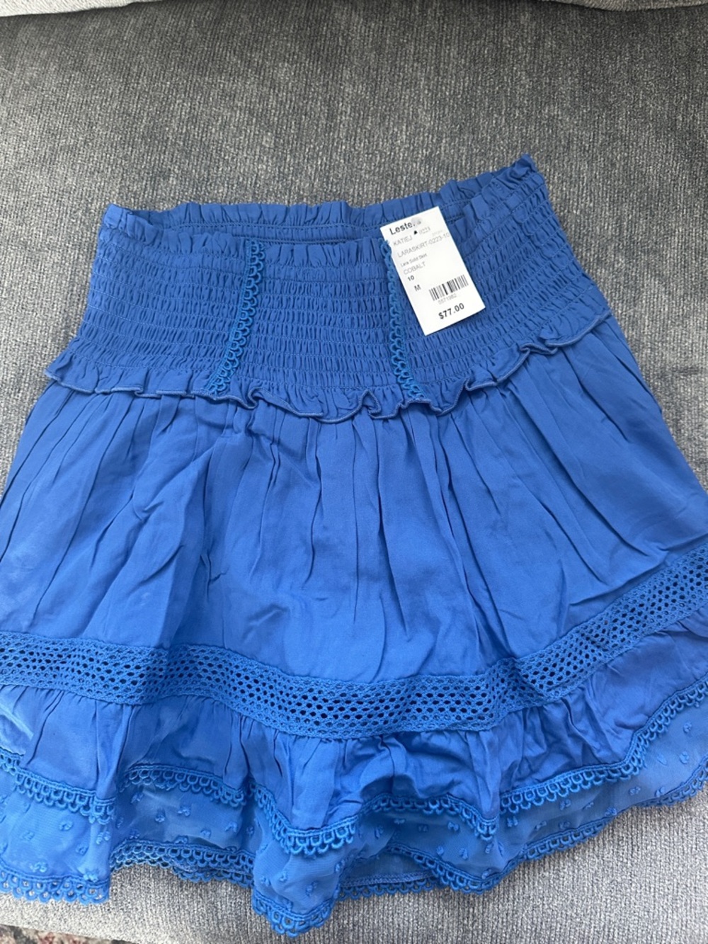 Katie J NYC Royal Blue Smocked Tiered Mini Skirt